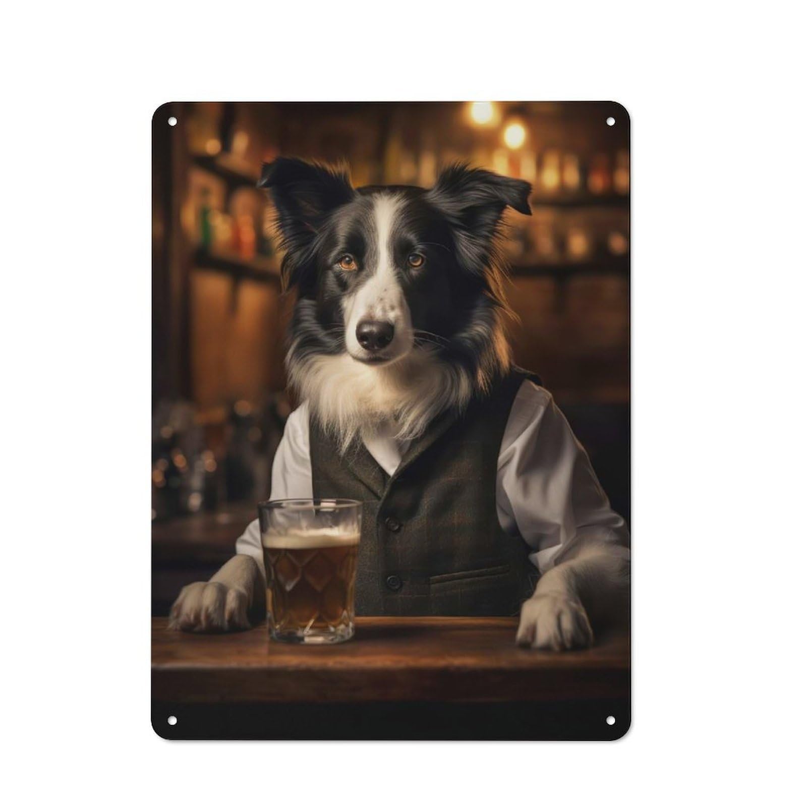 Junmoney Collie Dog In The Pub Retro Tin Wall Plaque 40X30cm For Dining Room Or Kitchen, For Home Decor Collectors