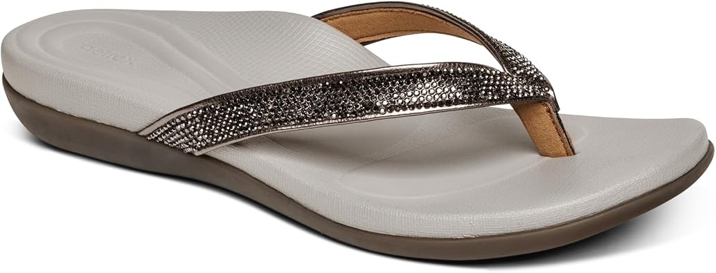Aetrex Eve Sparkly Orthopedic Thong Sandals For Women - Water-friendly Sandals Women Dressy Casual Summer, Beach and Pool