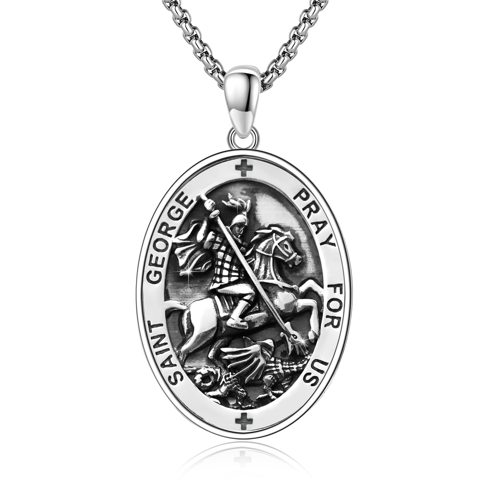 925 Sterling Silver Patron Saint Medal Necklace Catholic Protection Pendant Amulet Religious Jewelry for Men Women