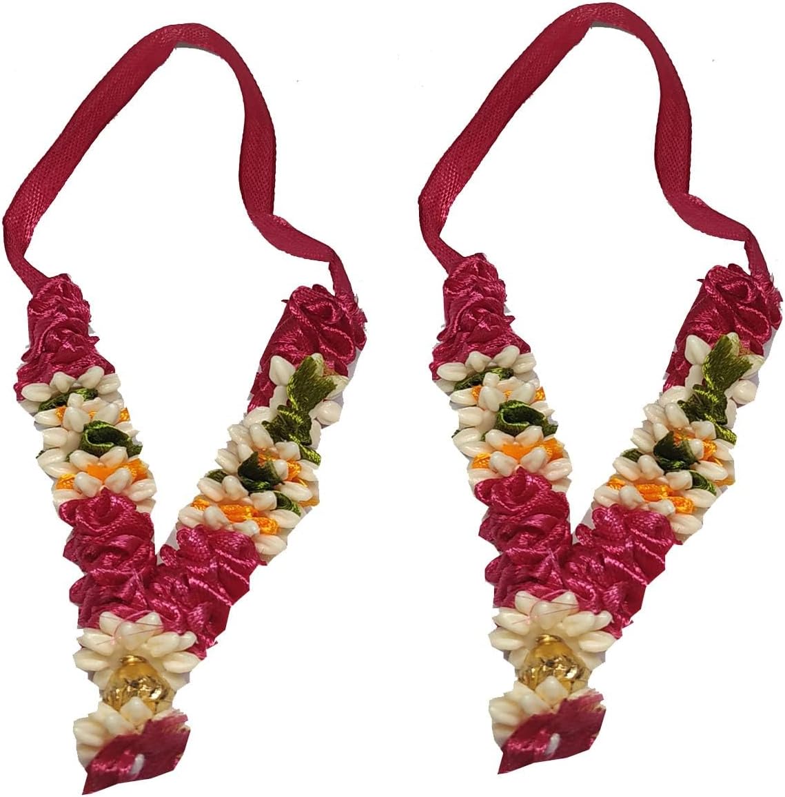 Salvus APP SOLUTIONS Artificial Flower Satin Garland/Pooja Haar Mala for Sculpture & Photo Frames, Set of 2 (Pink_3 Inch)