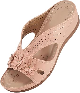 Sandals for Women Dressy Flower Slippers Open Toe Orthotic Sandals for Women Casual Slides Non Slip Summer Slippers Comfortable Wear Shoes Ladies
