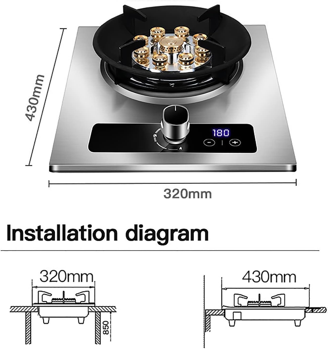 Gas Hob Built-In Gas Cooktop, 1 Zones Burner Gas Hob,Flameout Protection & Timing Function(I LPG) (D NG)