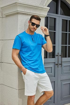 Qekoma Men's Henley Shirts Short/Long Sleeve Casual Cotton T-Shirt