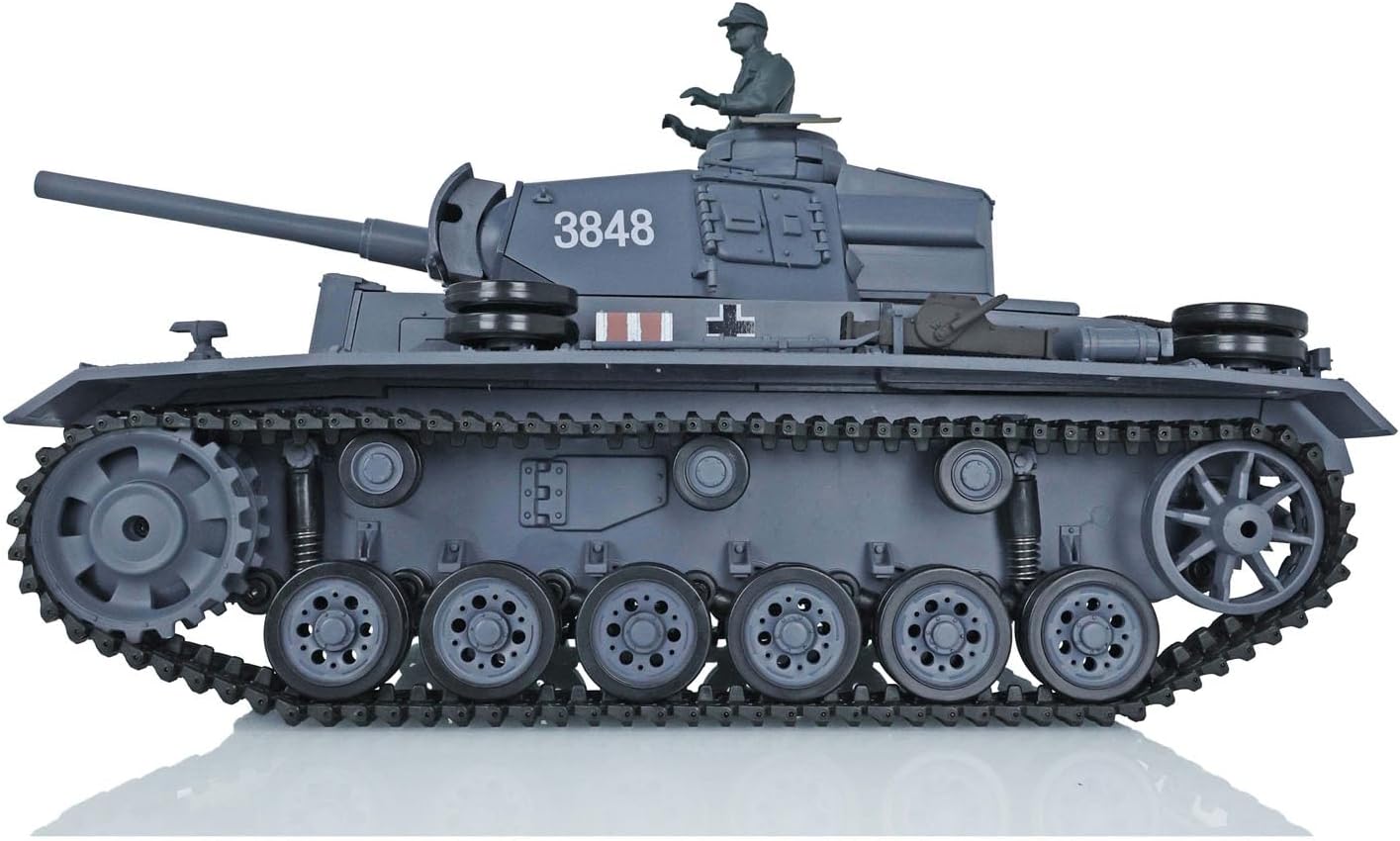 2.4G Heng Long RC Tank 1/16 Scale 7.0 Plastic German Panzer Iii L RTR RC Tank Model 3848 340° Rotating Turret Infrared Combat Smoke Unit BB Pellets BB Shooting Airsoft Tank