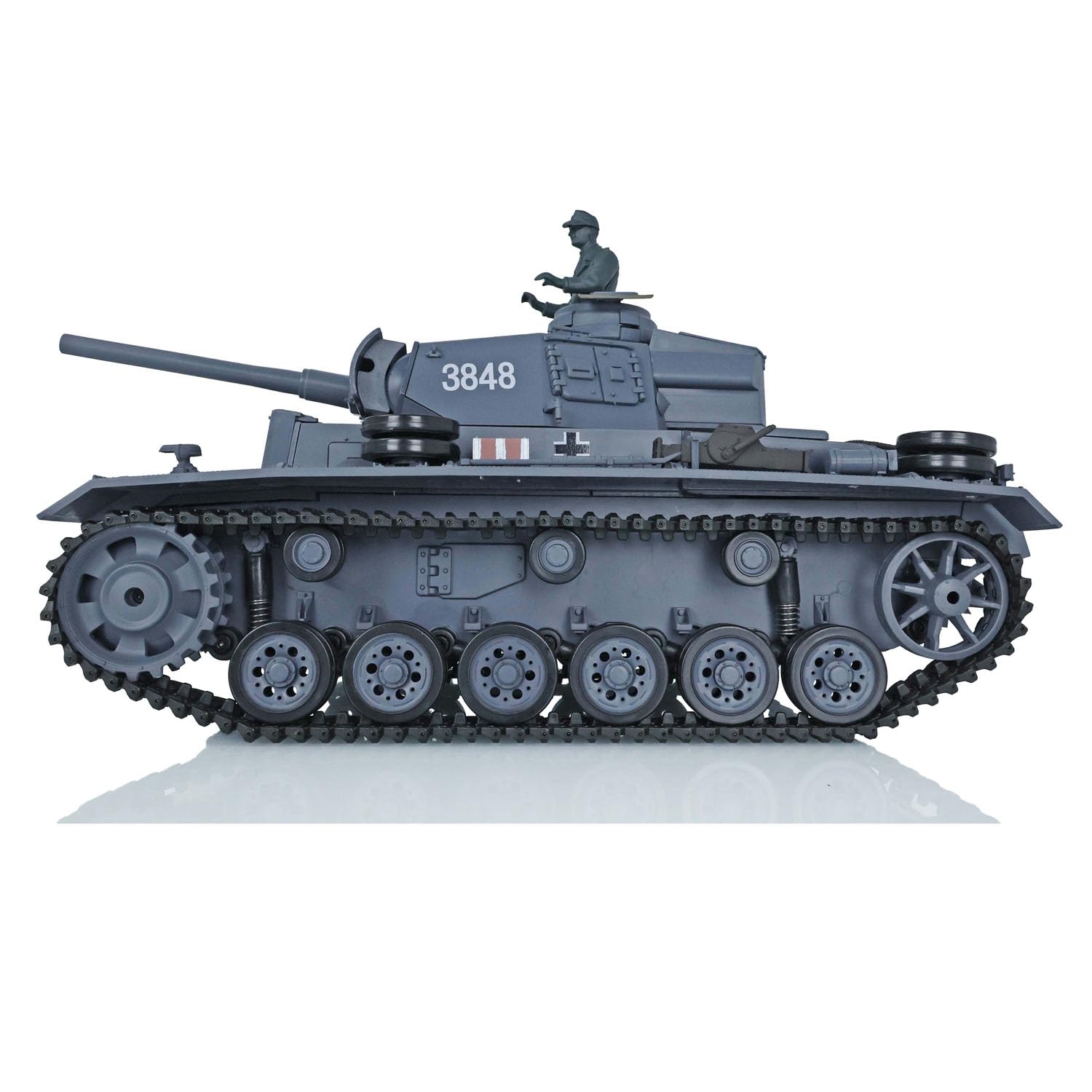 Tanque largo de control remoto Heng 2.4G escala 1/16 7.0 de plástico alemán Panzer Iii L RTR RC Tanque Modelo 3848 Torreta giratoria de 340° Unidad de humo de combate infrarrojo BB Pellets BB