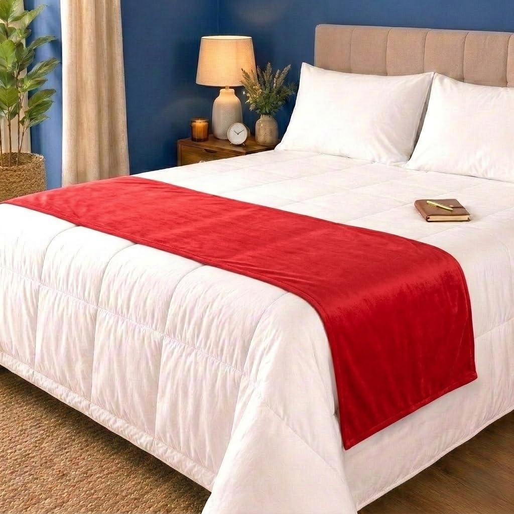 Stylish Velvet Bed Runner for Bed | Premium Velvet Fabric Decorative Bed Runner Soft, Durable & Washable Bed Runner for Bedroom Decor (RED)-image-47