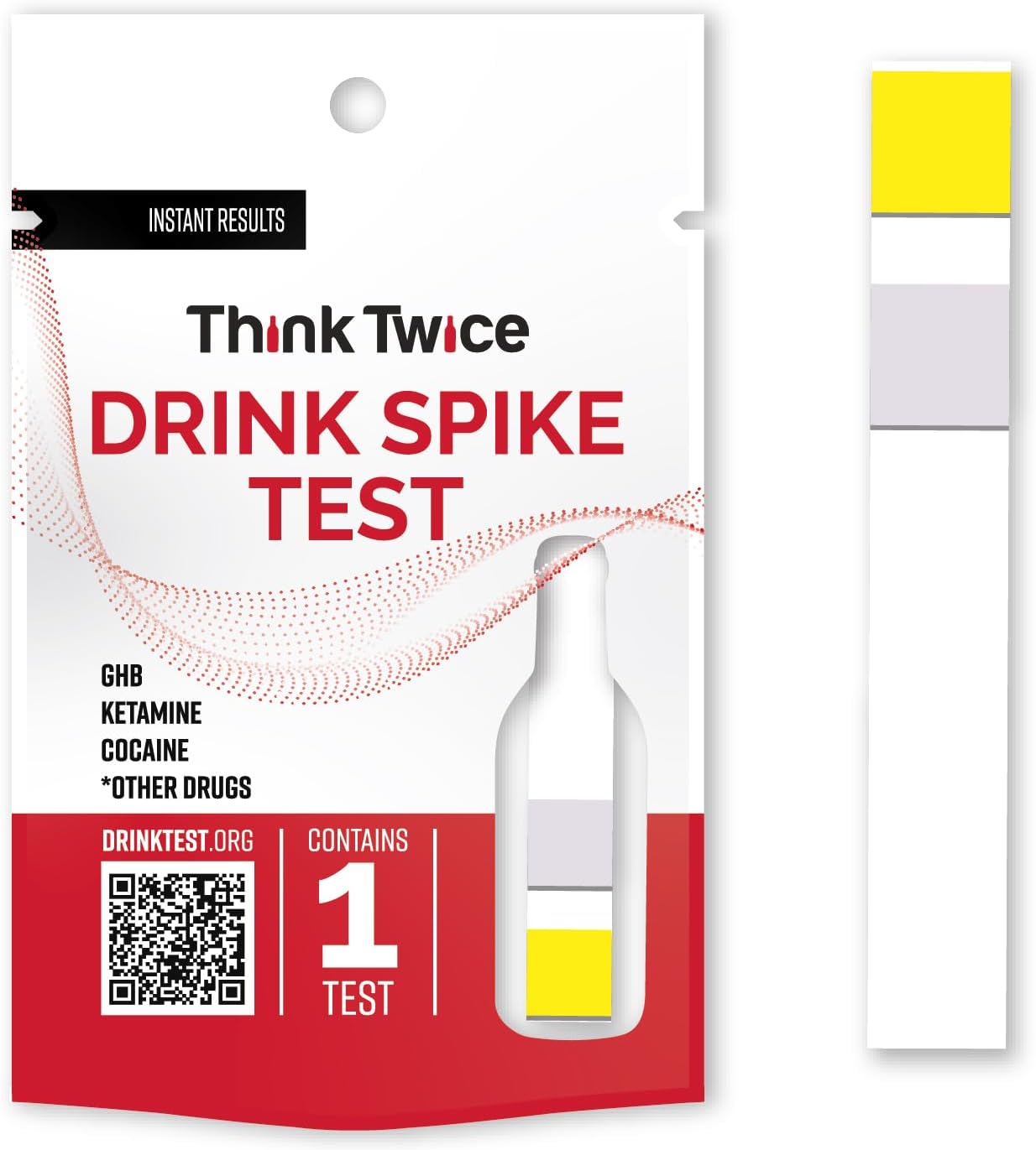 Single Drink Spike Test Strip - Beverage Safety Test - 100 Count - Individually Packaged - Retail Ready - Give-Away Item - Think Twice