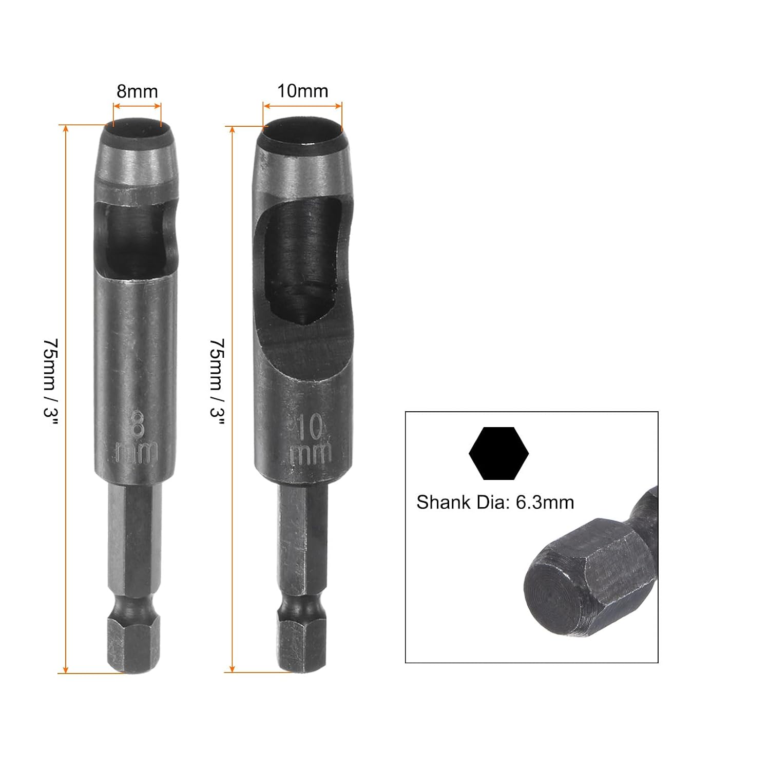 HARFINGTON Leather Hollow Punch Set 1/4 Hex Shank for Drills, 8mm 10mm Dia Rotary Hole Punches for Thick Fabrics Leathercraft Working