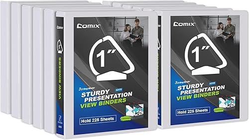 Comix Carpeta básica de 3 anillos en D de 1 pulgada, con capacidad para 225 hojas de papel de 8.5 x 11 pulgadas, paquete de 12 unidades (blanco)