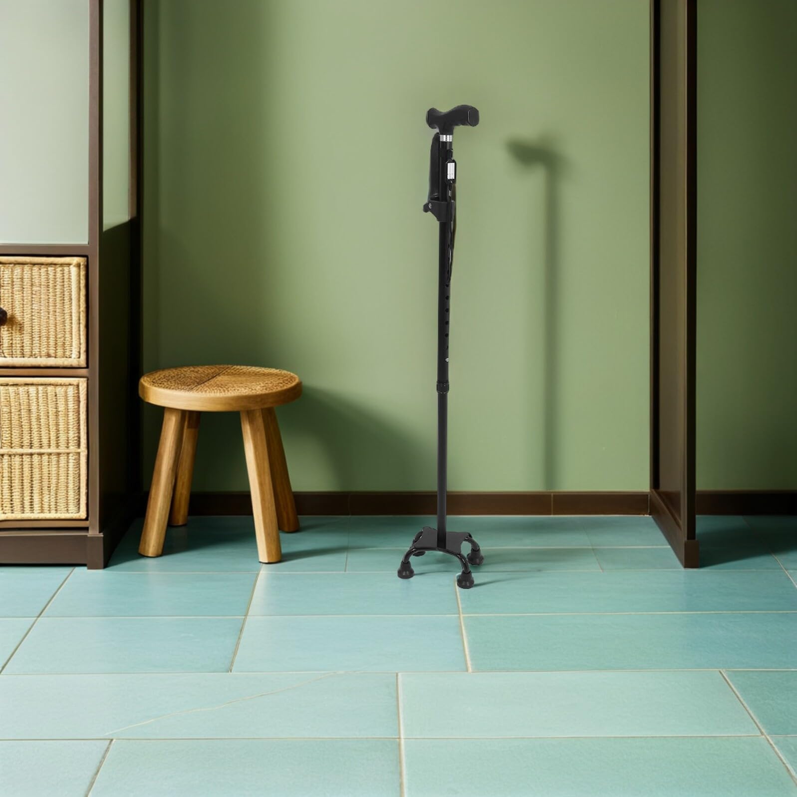 Ipetboom Bastón Ajustable para Personas Mayores Plegable y Ligero de Aleación de Aluminio con Base Antideslizante de Doble Soporte Mango Ergonómico y Portátil para Uso Interior y
