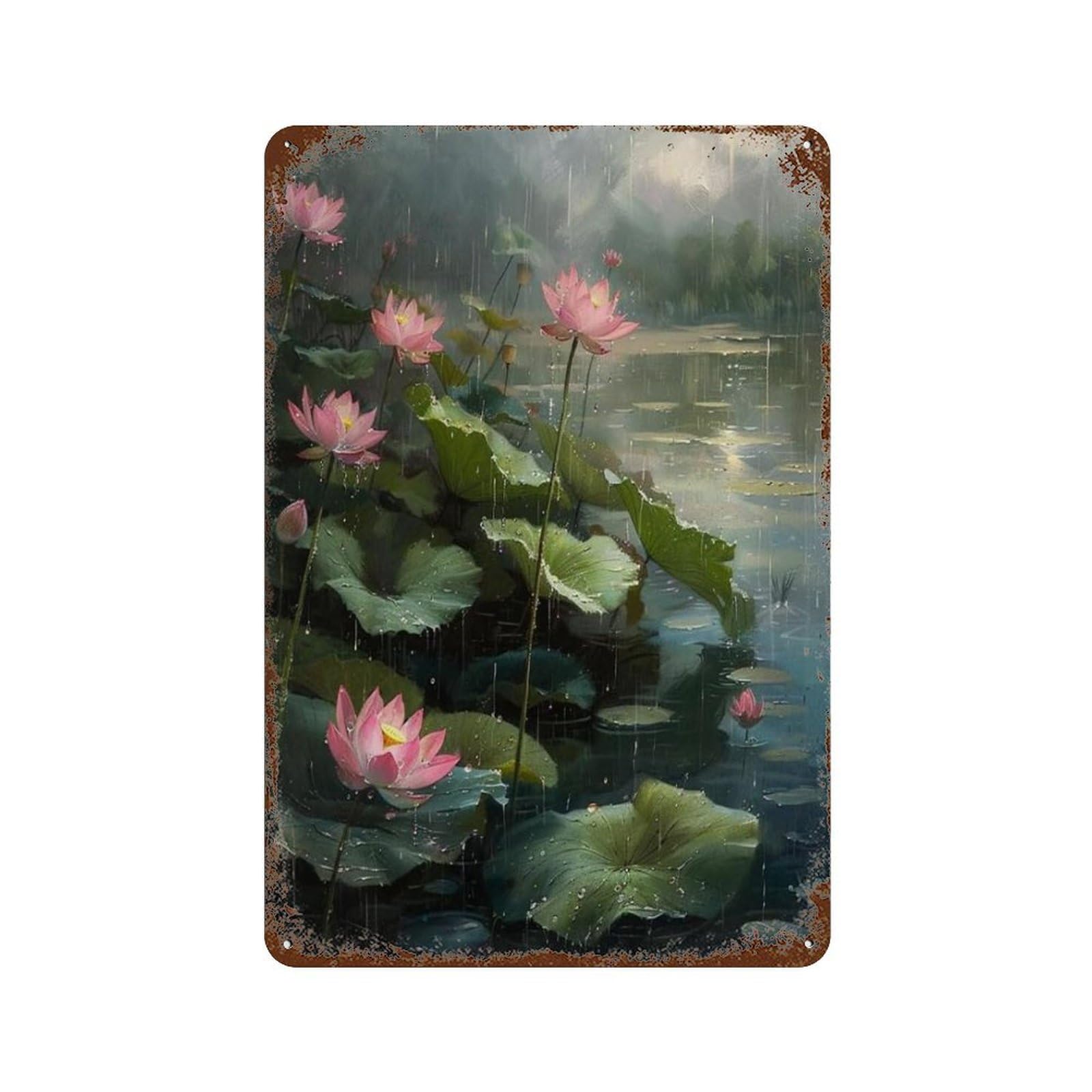 xiaoxiaoshen Still Life Lotus Pond Wall Decor Art Metal Tin Poster Modern Home Decor Art Home Bar Shop Decorations Vintage Sign 30x20cm