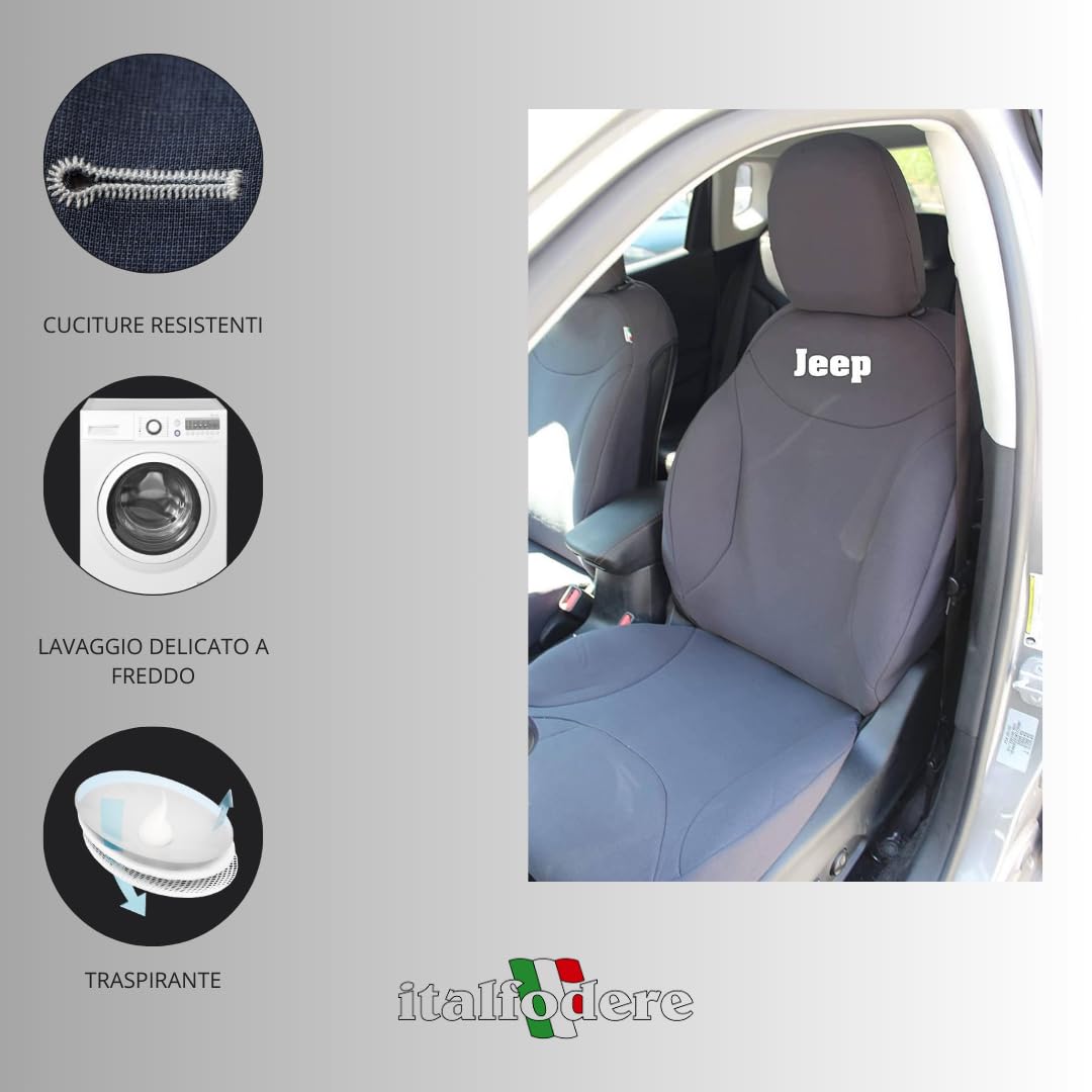 Italfodere - Coprisedili Auto Anteriori - Compatibili con Jeep Compass - Fatti a Mano - Cotone - Gommapiuma - Poliestere - Accessori Auto Interno - Made in Italy