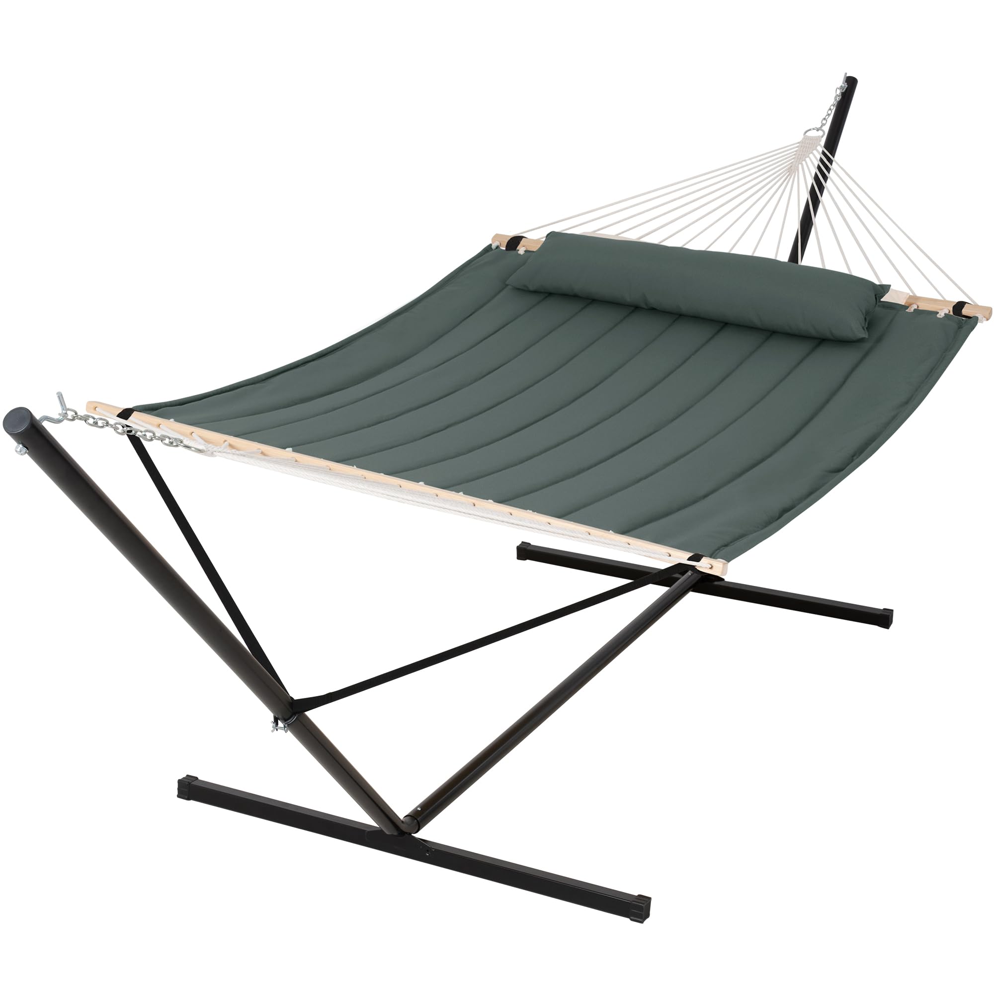 SUNCREAT Standing Hammock with 15 ft Stand, Hammock for Outside, Gray Green