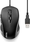 TECKNET Wired Mouse, USB Wired Computer Mouse, 3600DPI 4 Adjustable Levels, 6-Button Ergonomic Mice, Home and Office Mouse for Laptop PC Desktop Notebook - Black