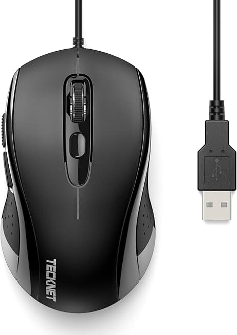 TECKNET Wired Mouse, USB Wired Computer Mice, 3600DPI 4 Adjustable Levels, 6-Button Ergonomic Mouse for Laptop PC Desktop Notebook - Black Global Recycled Standard