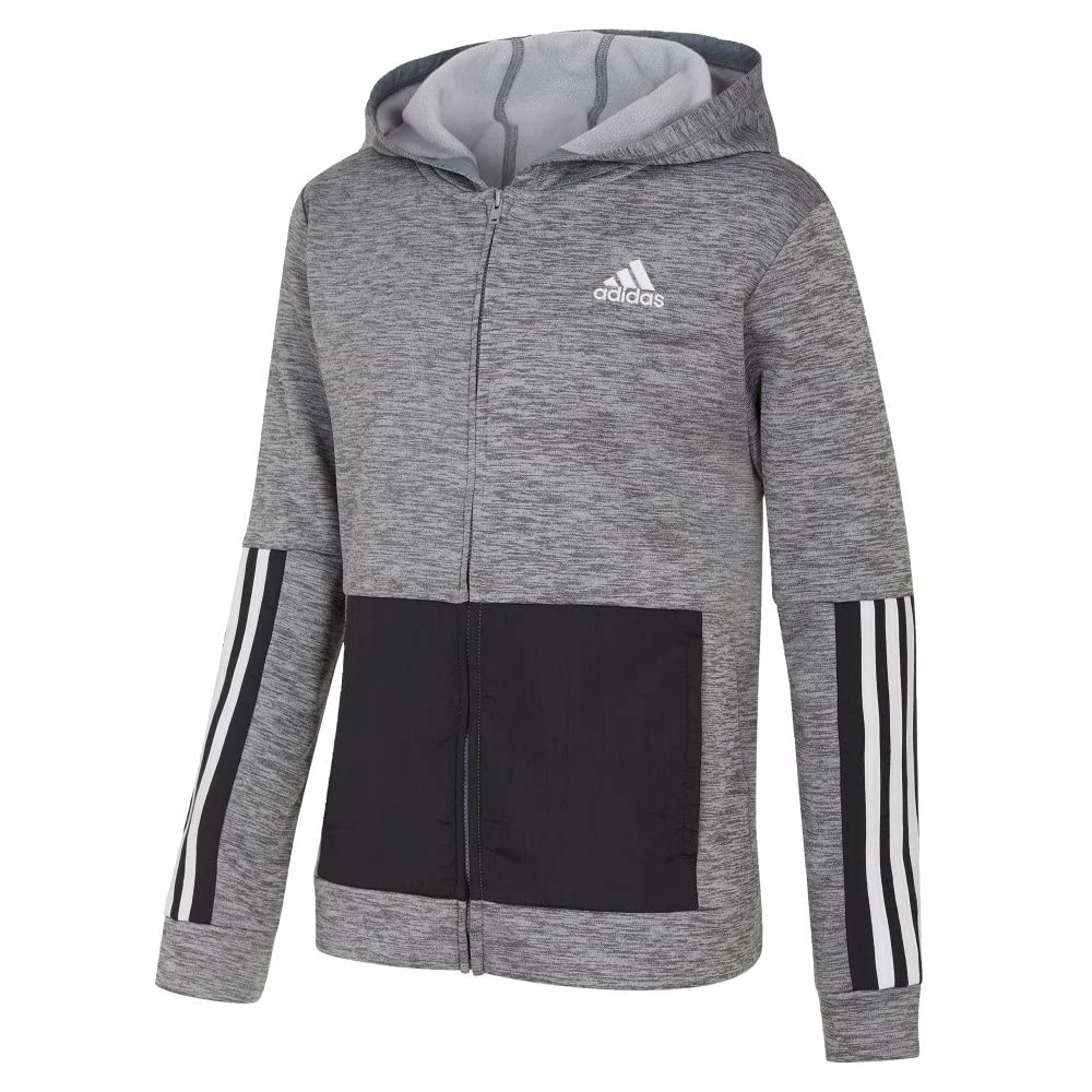 adidas Brand Love Fleece Hooded Jacket Kids', Grey, Size XL