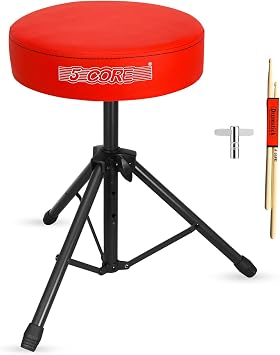 5 CORE Drum Throne Thick 3 Inch Padded Drum Seat Height Adjustable Drumming Stools with Anti-Slip Feet Musician Chair for Adults and Kids Drummers Red - DS 01 RED