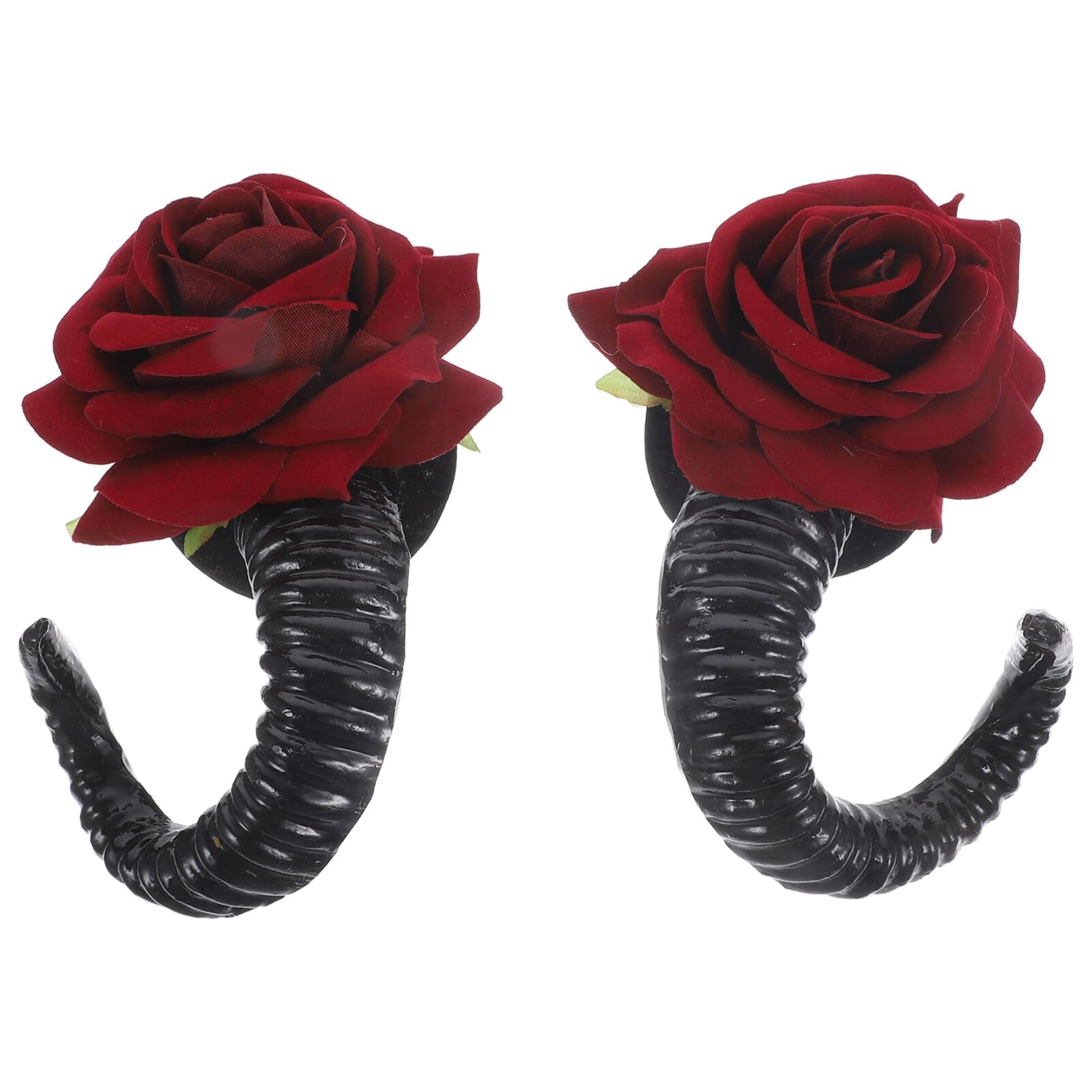 Beaupretty Gothic Sheep Horns Hair Clips with Rose Barrette for Halloween Cosplay Party Accessories, As Shown, 10X7CM
