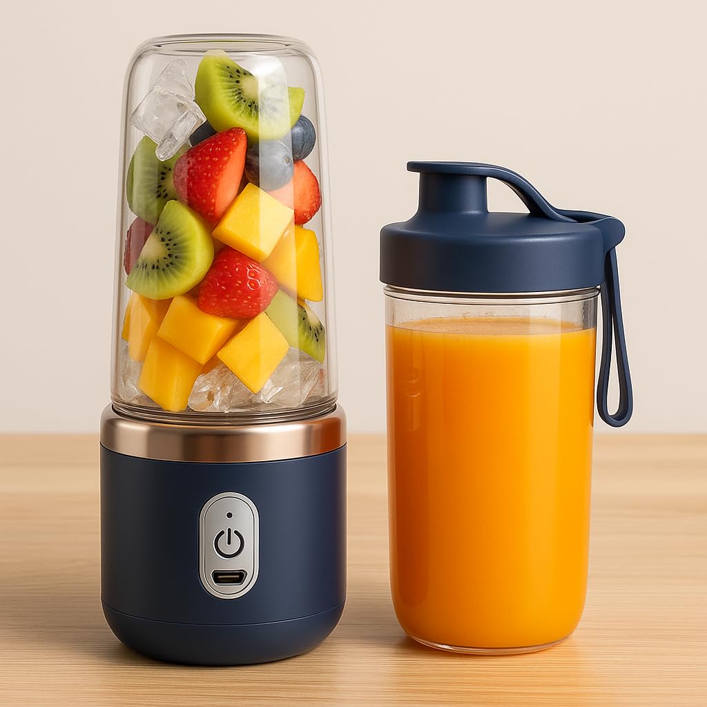 Ridhima Portable Blender Electric Juicer | USB Rechargeable Smoothie Maker | Mini Fruit Mixer with 6 Blades, 3 Gears & 1500mAh Battery – Multicolour-image-34
