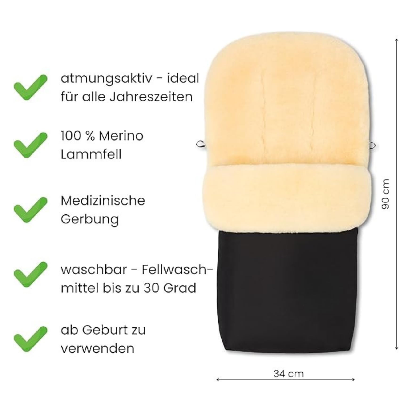 LANABEST Lammfell Fußsack Winterfußsack für Buggy und Kinderwagen schwarz Merino
