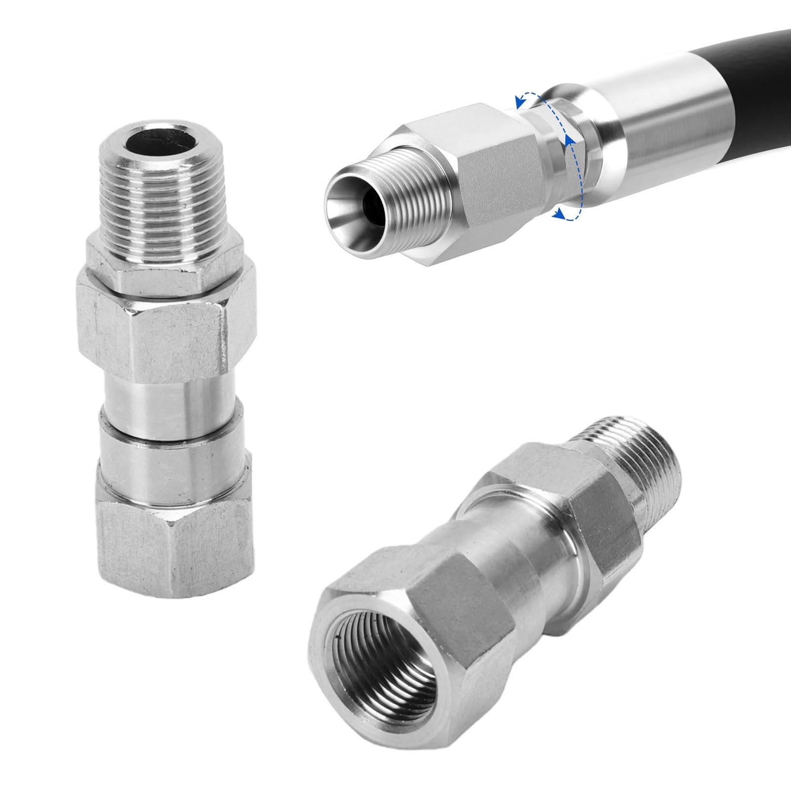 Zunate Złączki do Węży Hydraulicznych 3/8 NPT Typu żeńskiego na Męskie, Obrotowe, Złącza Zaciskane na Końcu Węża ze Stali Nierdzewnej 10 szt., Złącze Obrotowe 360° do Szczelnego Wysokociśnieniowego