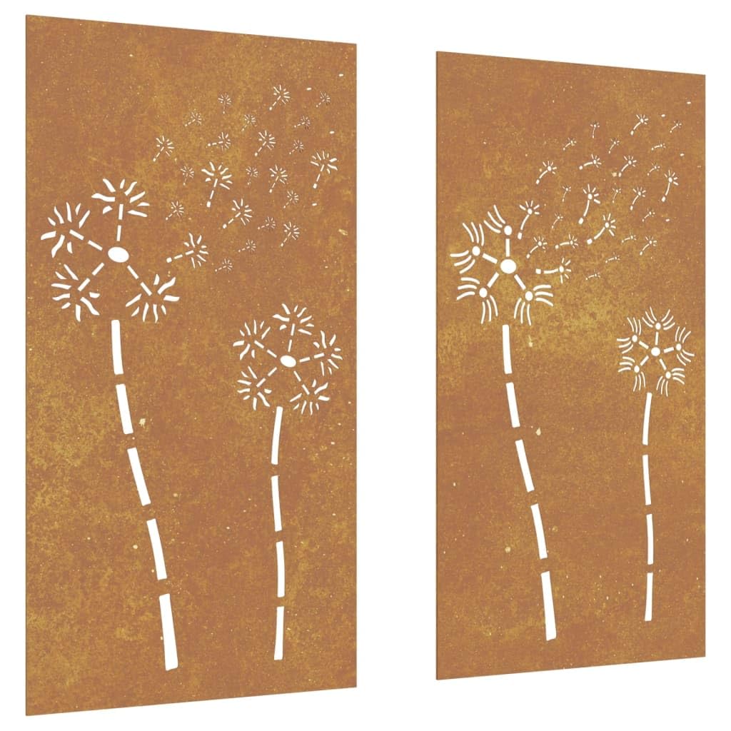 Vidaxl Brown Garden Wall Decorations 2 Pcs, Metal Wall Art With Flower Design, Wall Decor For Outdoor Garden Patio Balcony Yard Patio Lawn, Corten Steel