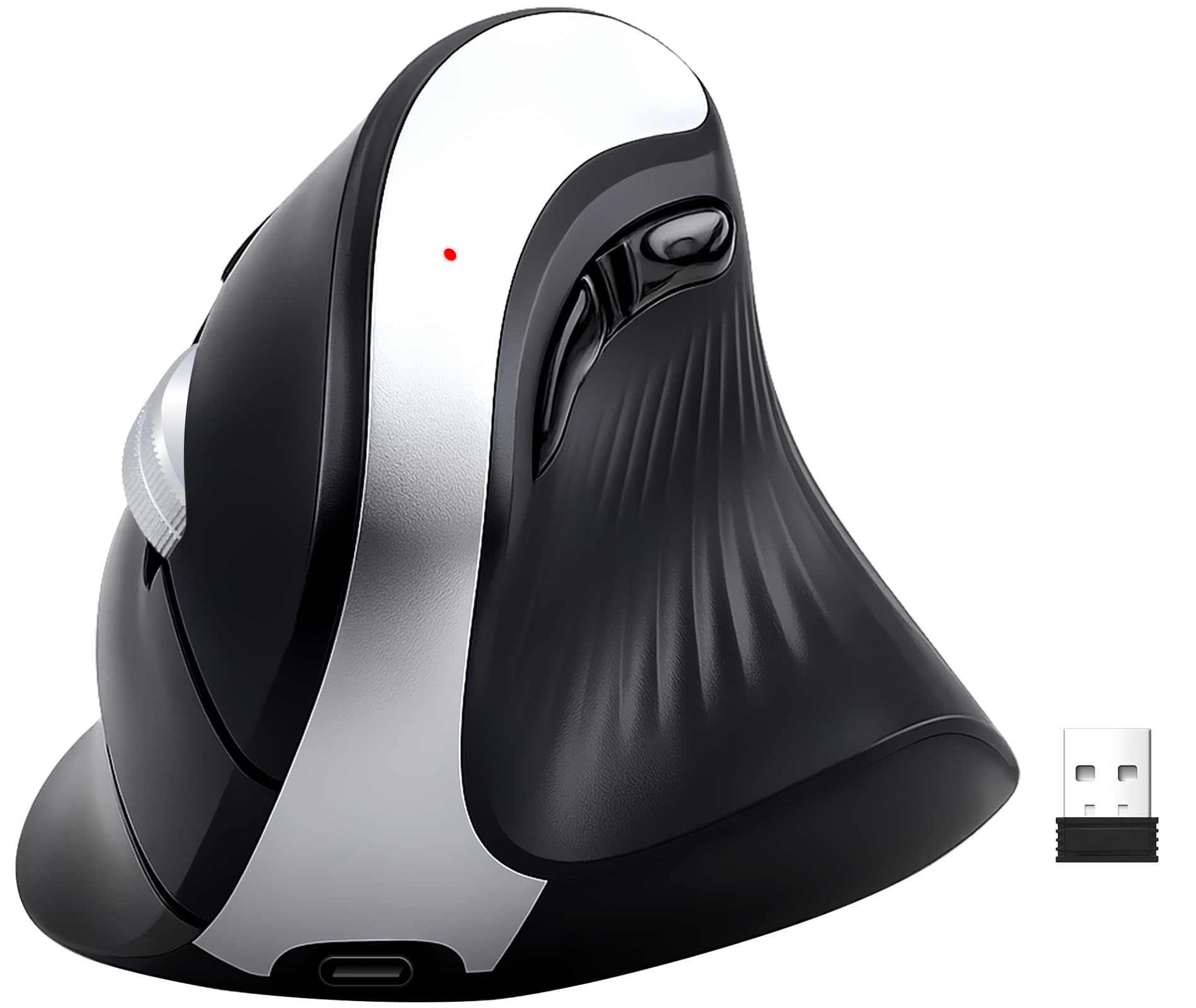 Wireless Ergonomic Vertical Mouse, Rechargeable Tri-Mode (Dual Bluetooth + 2.4G USB) Optical Mouse with Adjustable RGB Lighting, Multi-Device Control for Laptop, PC, Mac, iPad, Desktop (Dark Black)