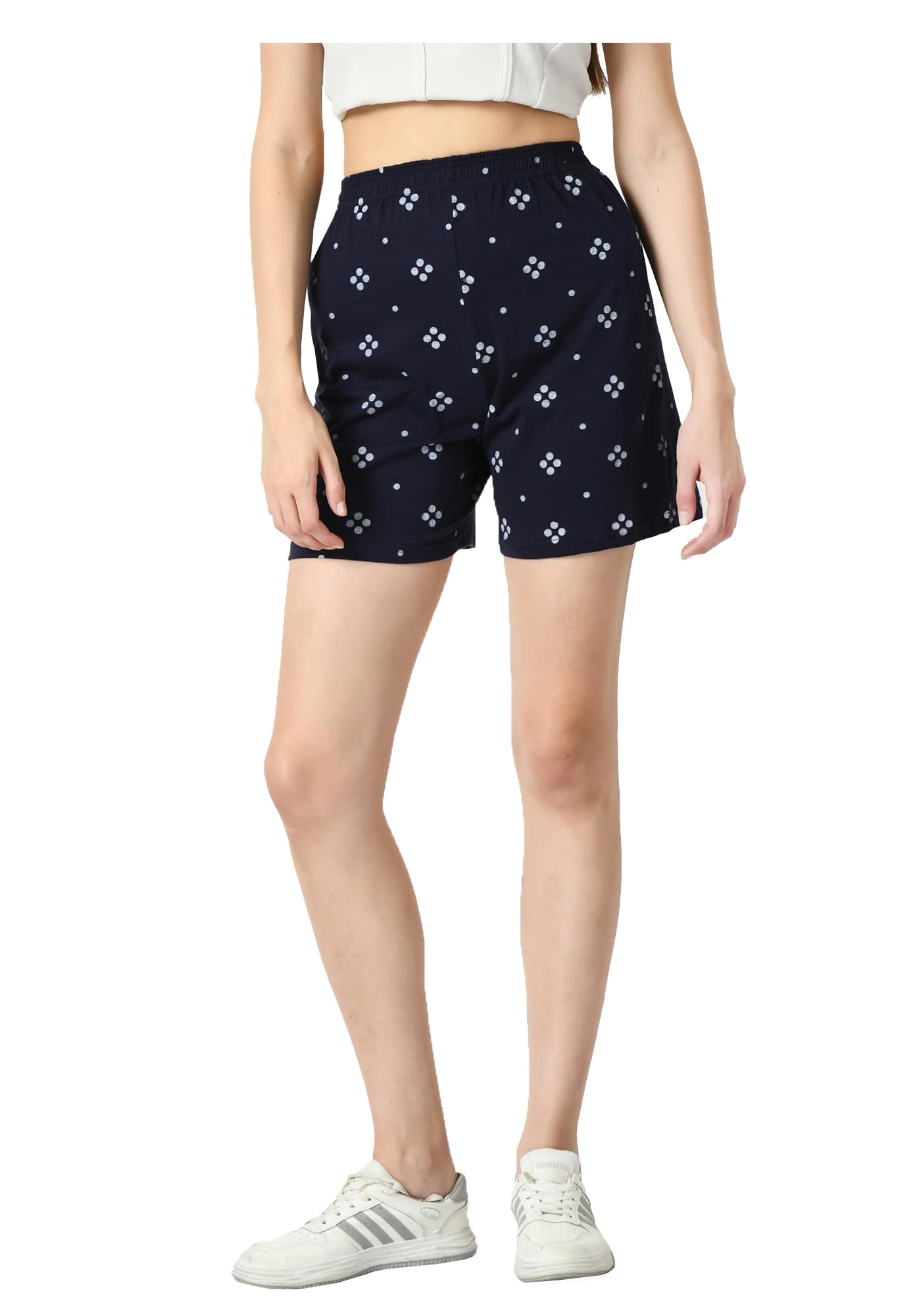 kayu Pack of 1 Women’s Cotton Printed Shorts Comfortable Elastic Waist Casual Lounge Summer Shorts for Women Navy Blue-picture-17