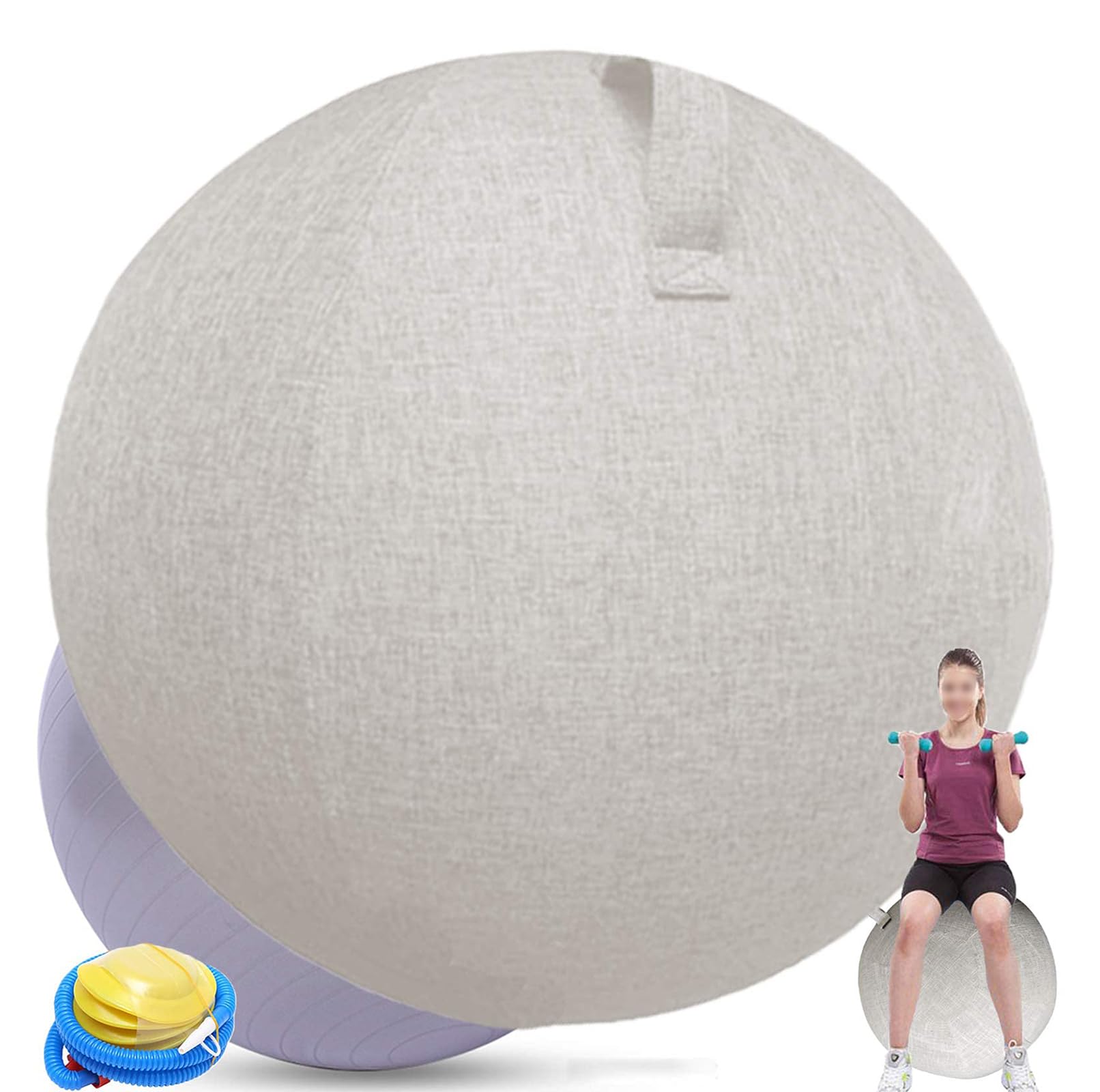 Sitzball Für Aktives Sitzen, Ergonomische Alternative Zum Schreibtischstuhl, Inkl Stoffbezug, Innenball, Inkl. Handluftpumpe Bürostuhl Alternative Für Zuhause & Büro,003,75cm