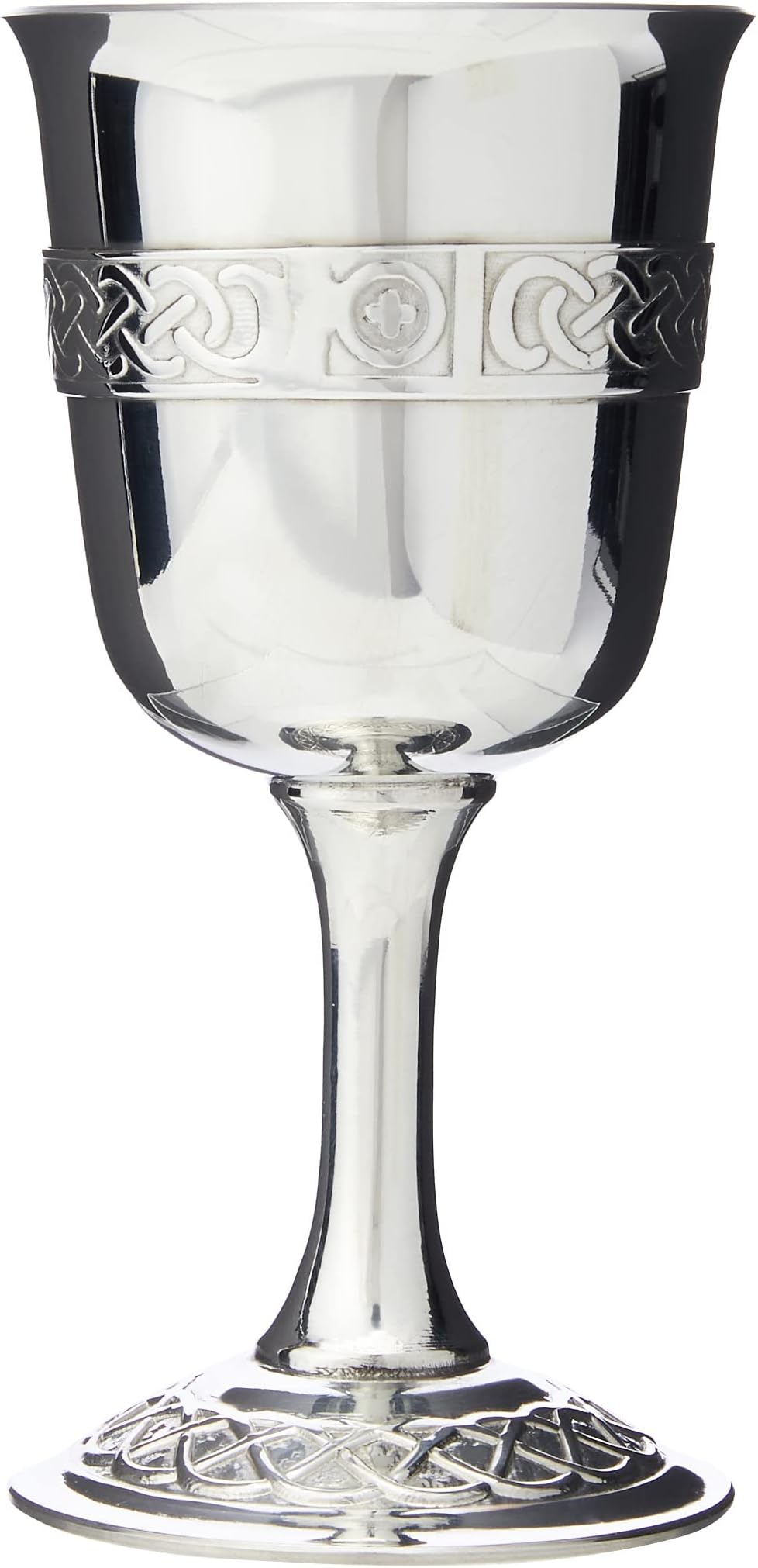 & Co Traditional Chalice Shaped Goblet Wire on a Plain Stem and Ornate Celtic Base, 5 inch, Pewter, 1 Count (Pack of 1)