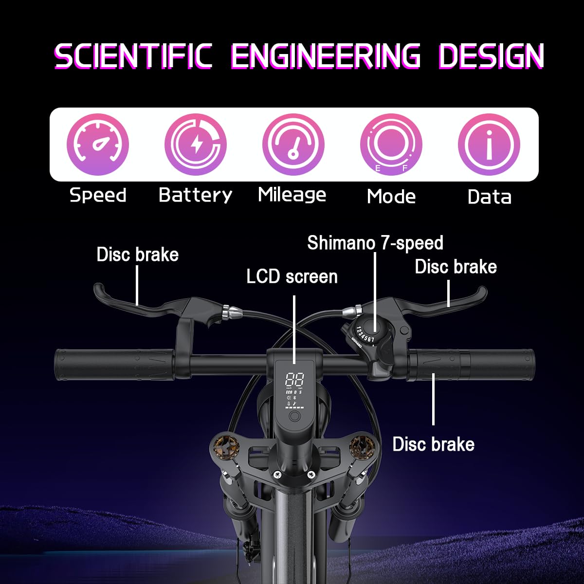C6 Vélo électrique pour Les Adultes Adolescents 16+ Moto électrique Rapide Ebike Fat Tire avec Batterie 48V 17.5AH EBike Range of 40MI Mountain