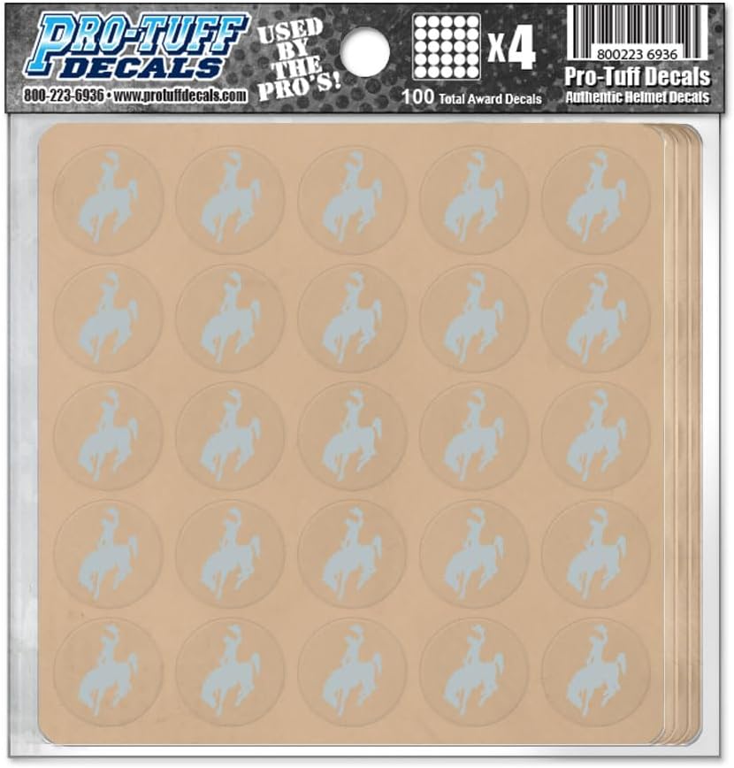 Cowboys Award Decals Thick mil Vinyl 1-1/8" Diameter (100 Decals) Professional-Grade Football Hockey Baseball Softball Lacrosse (Silver on Clear)
