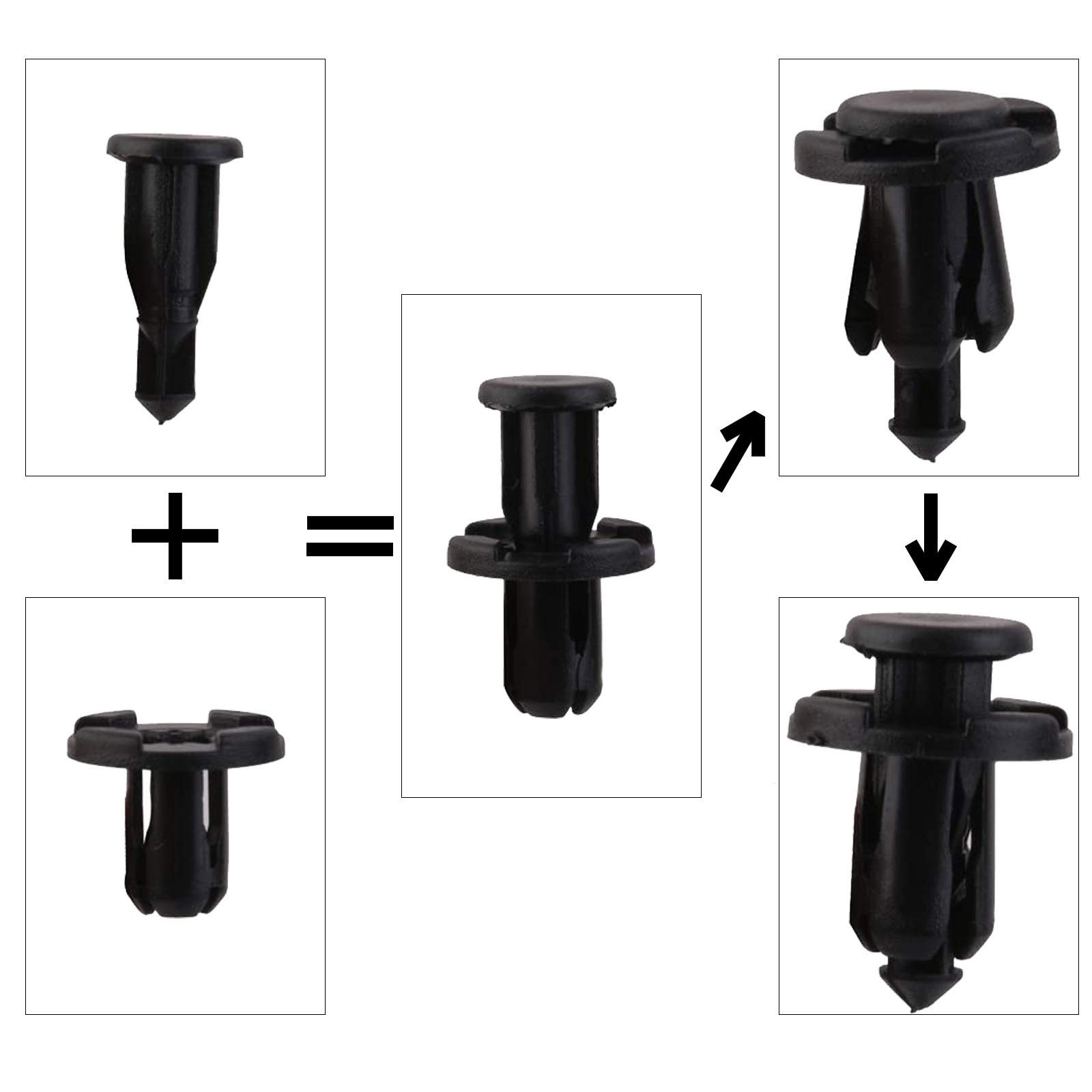The Lord of the Tools 50 pezzi di copertura per griglia paraurti auto push-in rivetti di fissaggio trim modanatura clip fermi nero 909140007 91503-SZ5-003 adatto per foro da 10 mm