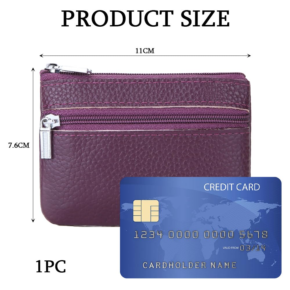 Petit Porte-Monnaie Cuir Véritable Femme, Violet Porte-Monnaie Mini Pochette Portable avec Porte-clés et 2*Compartiments, Mini Coin Purse Wallet pour Femme Homme