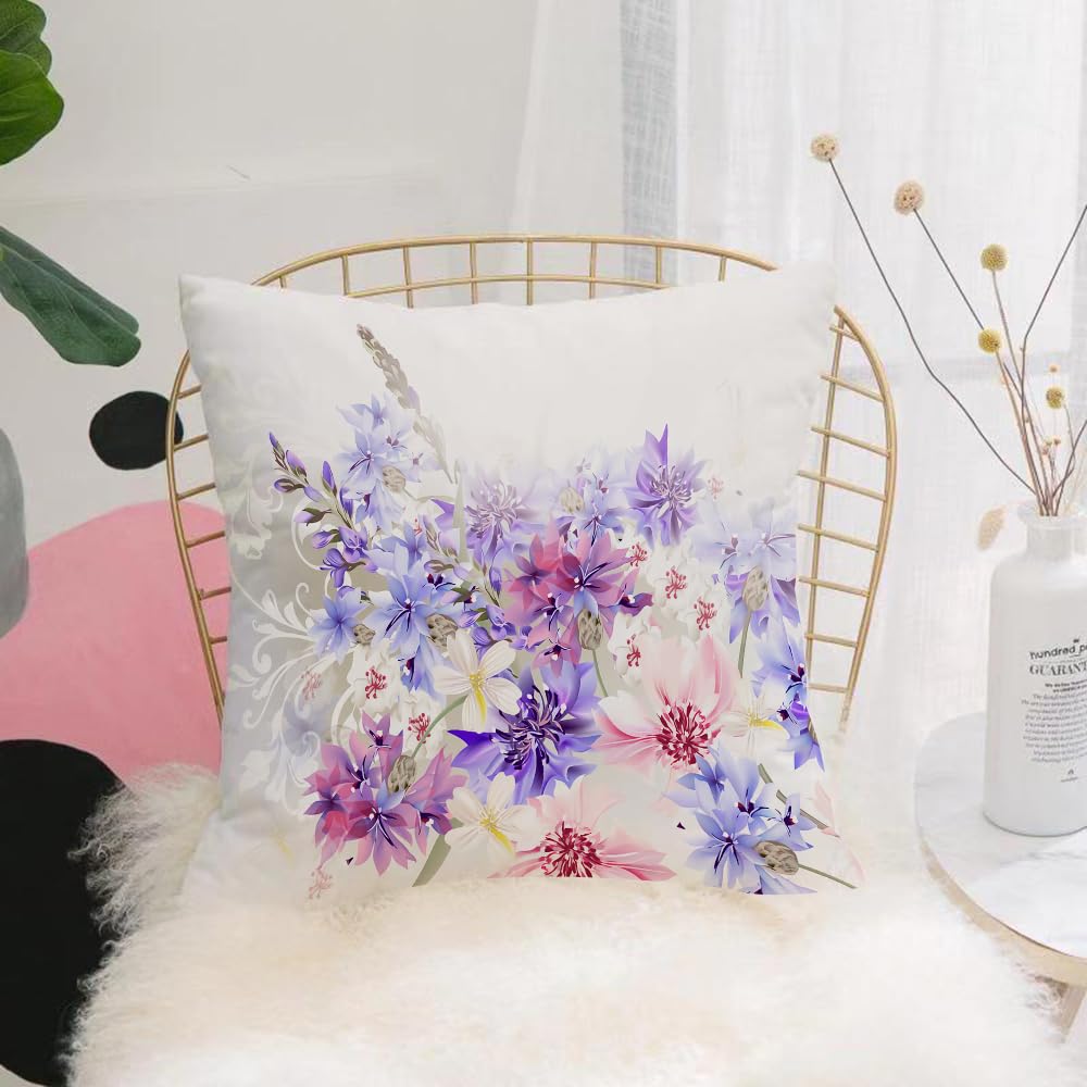 HYOSXW Cushion Cover,Throw Pillow Case Home Decorative for Living Room Bedroom Sofa Chair 16X16 Inch,Lavender Pastel Cornflowers Bridal Classic Gentle Flowers Wedding Design Print,Pillowcase 40X40cm