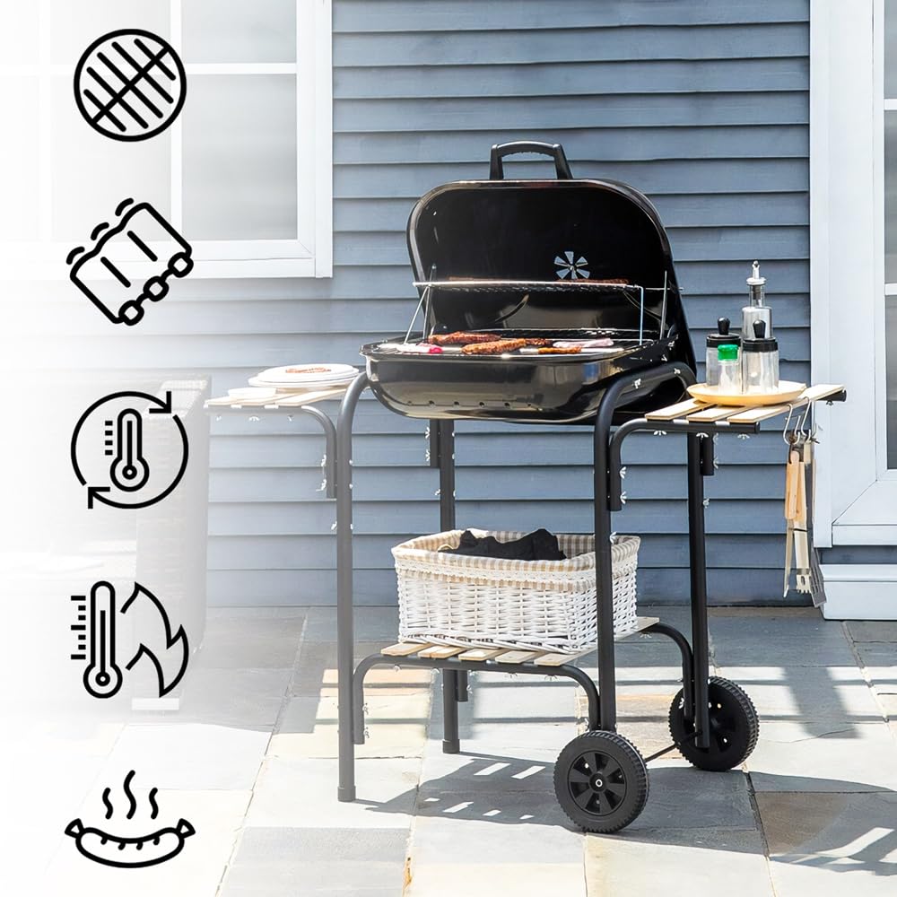 MalTec grill na węgiel drzewny + dmuchawa, grill kempingowy, grill piknikowy, grill na kółkach, do ogrodu, na kemping, taras