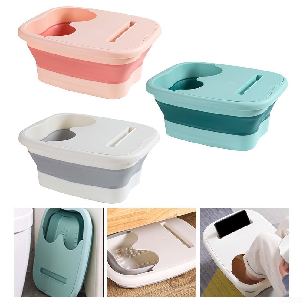 Cubo plegable para pies de bañera, cubo de masaje para pies de lavabo, cubo de baño de pies plegable, cubo de pedicura para bañera de masaje, para el hogar, spa, viajes al aire libre (rosa)