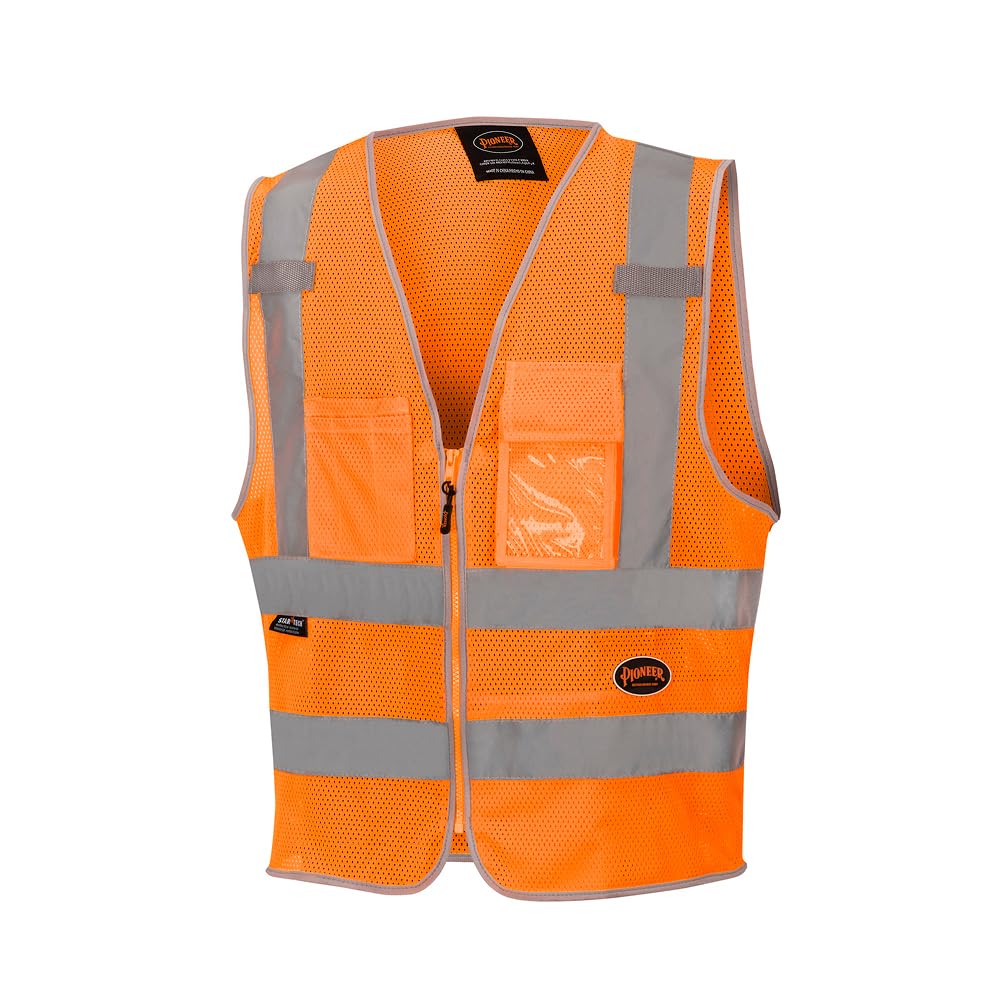 Pioneer Hi Vis Safety Vest for Men & Women - Reflective Cooling Mesh - 8 Pockets - Class 2 - Construction, Traffic, Security