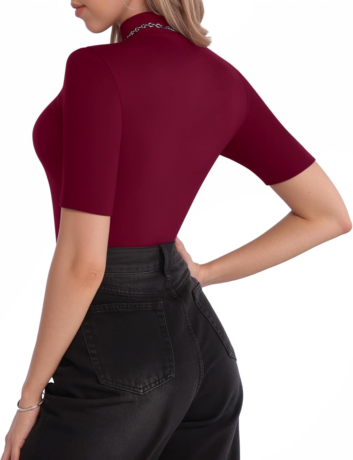 MANGOPOP Women's Mock Turtle Neck Slim Fit 3/4 Sleeve T-Shirt - Image 4