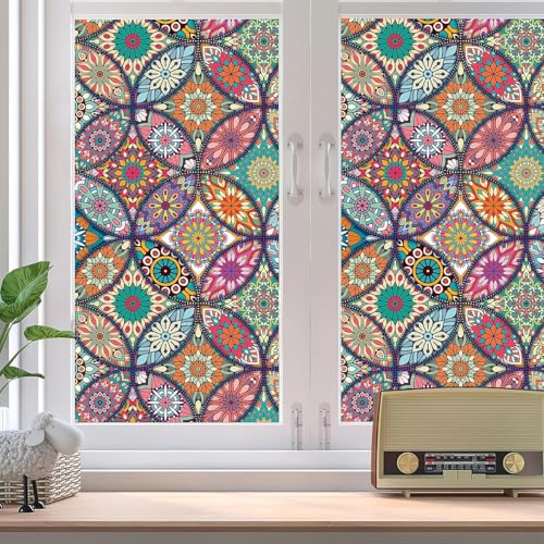Image of Premium Vinyl Privacy Mandala Window Glass Sticker (16x72 Inch) - Self-Adhesive Film Decorative Sheet Tint Wallpaper for Glass Cover Window, Door, Office, Home.| Anti-UV. Multicolor