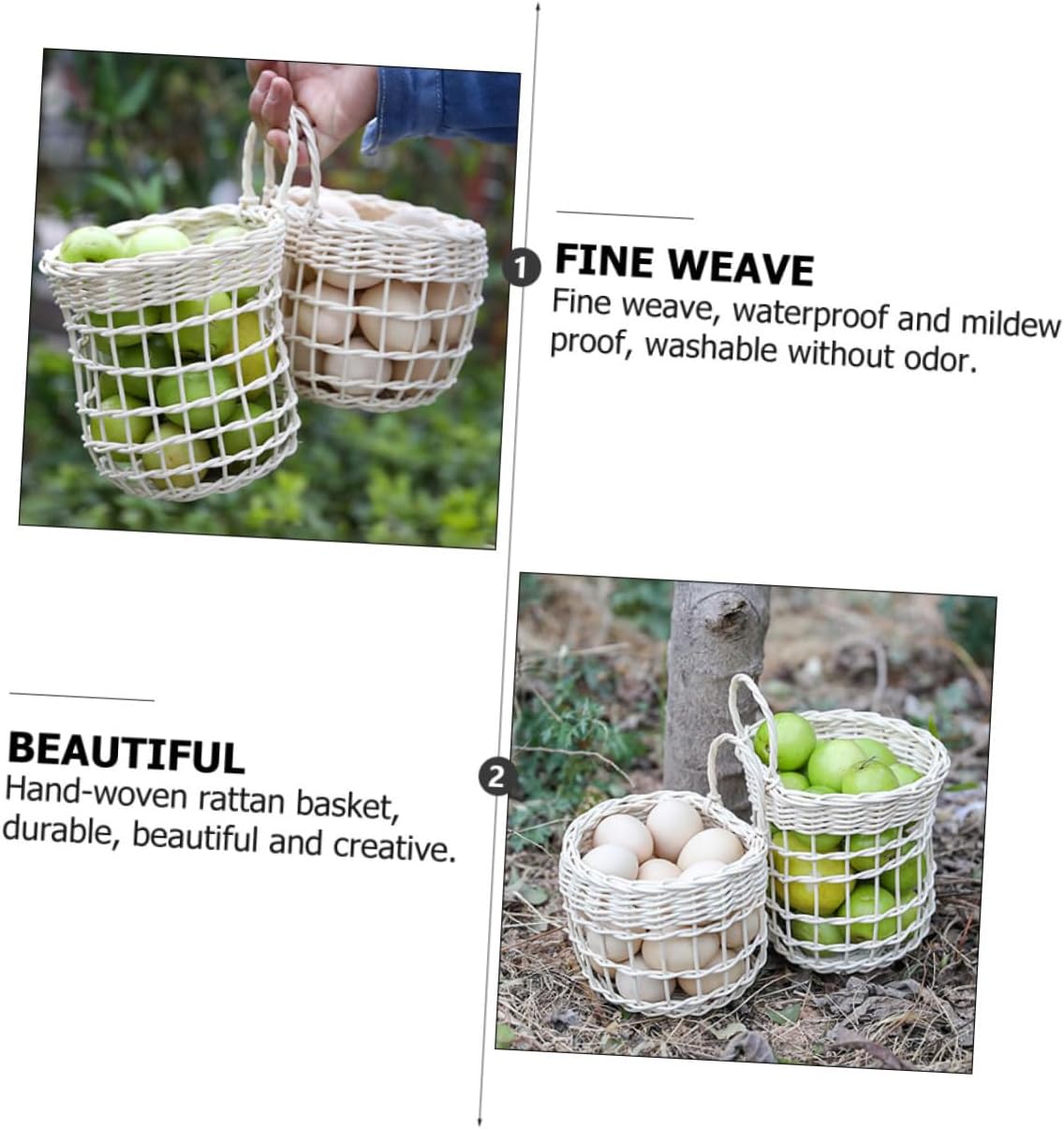 Cabilock 3pcs Rattan Woven Hanging Storage Basket for Garlic Eggs and Kitchen Essentials Hollow Design Random Versatile Home Decor and Organizer for Indoors and Outdoors