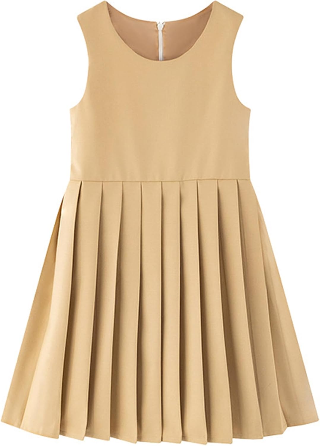 TiaoBug Girls School Uniform Jumper Dress Solid Sleeveless Crew Neck A-Line Pleated Dress 2-8Y