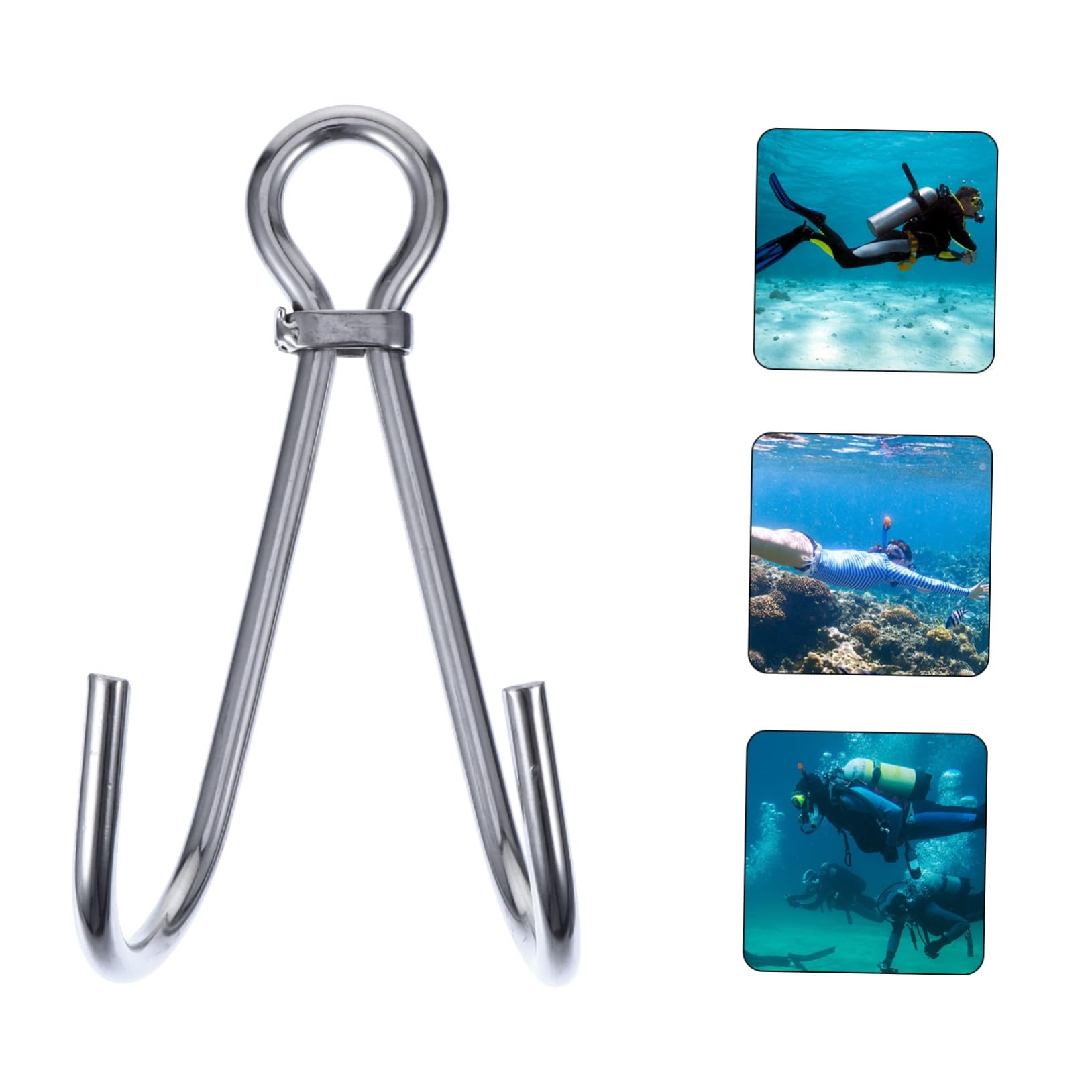 Totority 1Pc Stainless Steel Double Sided Scuba Diving Hook Heavy Duty Reef Drift Hook for Underwater Fishing and Diving Gear Durable Stream Hook