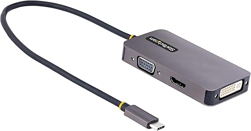 StarTech.com Adaptador de video USB C, adaptador USB C a HDMI DVI VGA, hasta 4K 60Hz, aluminio, adaptador de pantalla de video multipuerto,