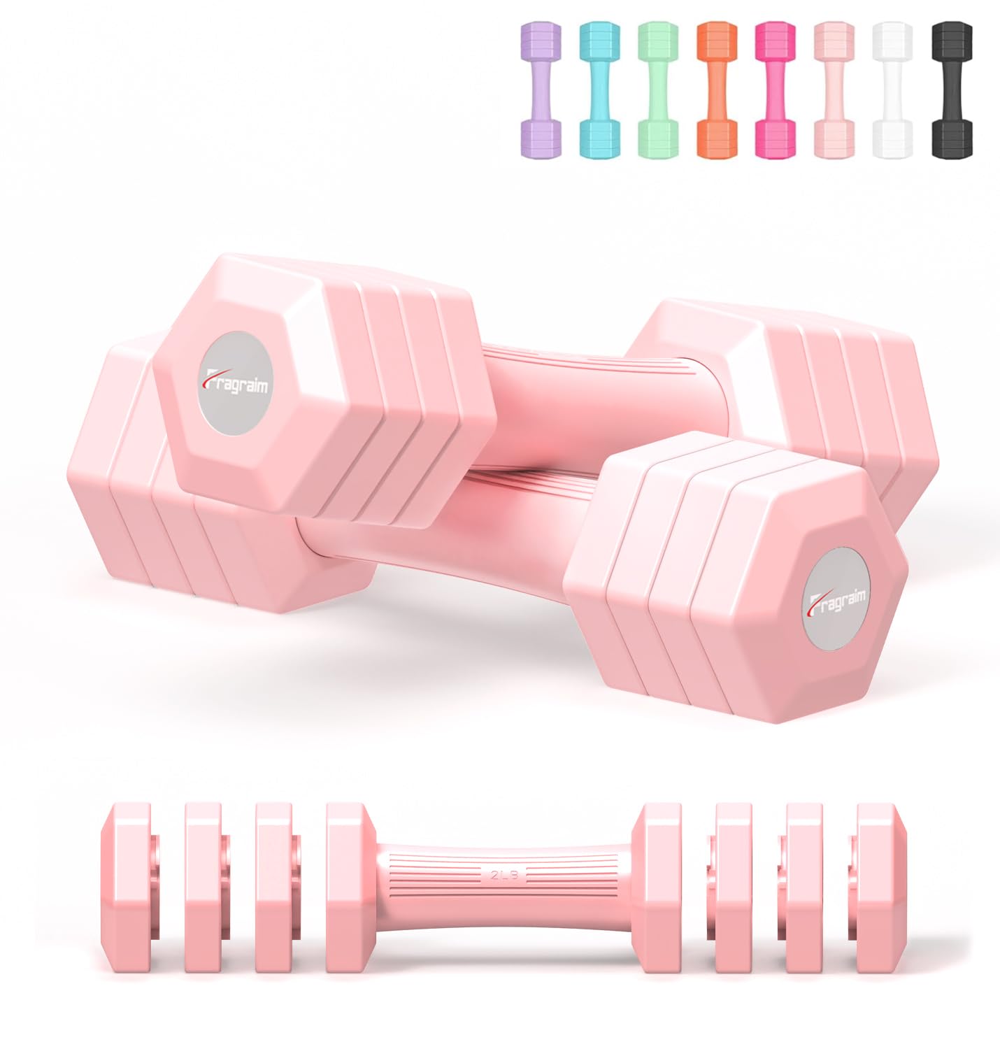 Fragraim Pink Adjustable Dumbbells with Rhombus Weights