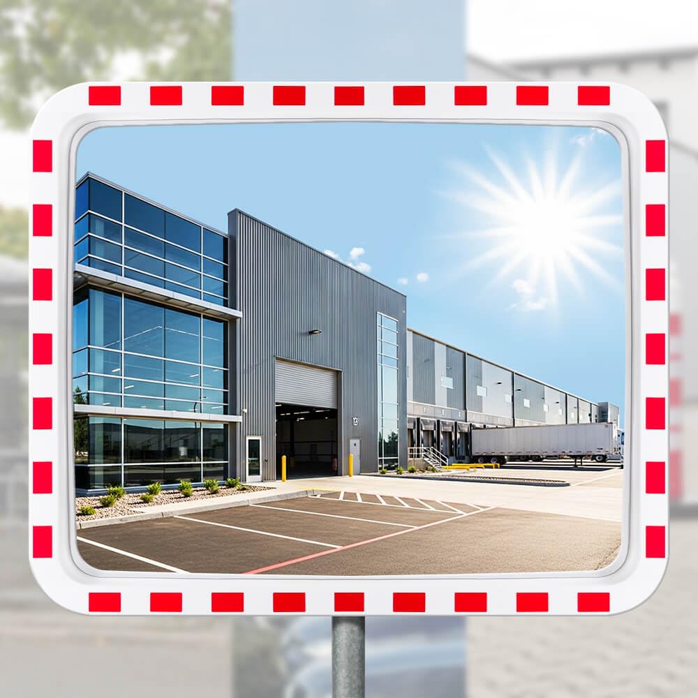 MIRAC Verkehrsspiegel ULTRA, Polycarbonatglas, rot/weiß, rechteckig, 100 x 80 cm aus Glas, Kunststoff, Stahl, Art.-Nr. 45500810 | Sicherheitsspiegel | Straßenspiegel