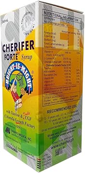 Cherifer Forte Syrup Fortified with Zinc with Taurine and Double Chlorella Growth Factor + Zinc Orange Flavor 240 ml