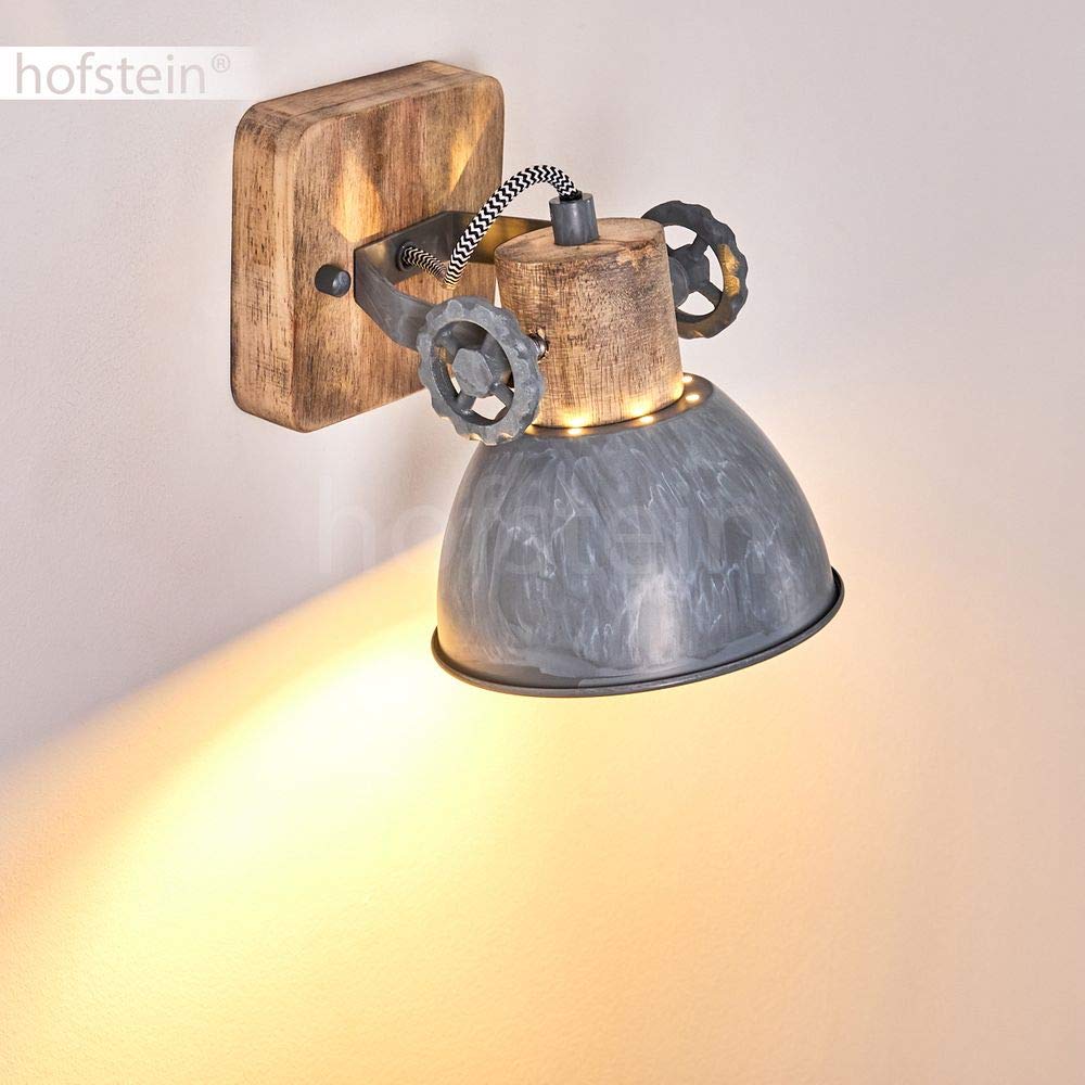 hofstein Aplique de pared Orny, spot de pared en diseño retro/vintage, aplique regulable de metal/madera en gris/blanco/marrón, 1 luz, 1 x casquillo E27,sin bombilla(s)