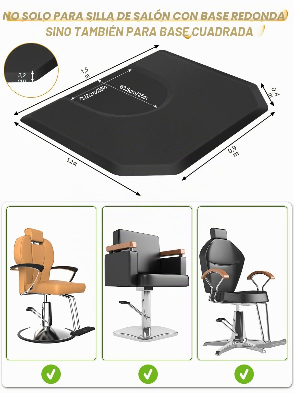 4 x 5 pies Alfombrilla Antifatiga Salón, Kalolary Alfombrilla Silla Barbería Base Silla Circular Alfombrillas Belleza Estilistas Alfombrilla Gruesa Polígono Oficina Cómoda Suministros Peluquería
