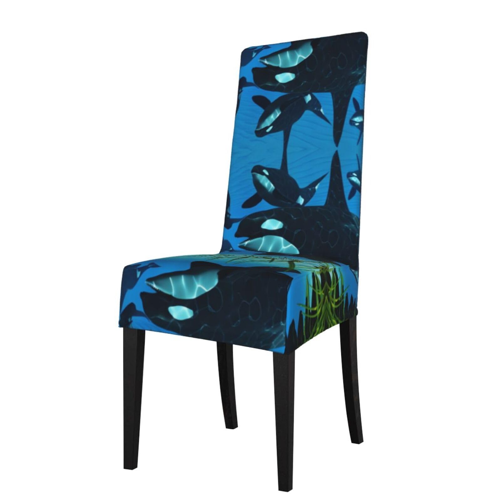 WHJSSF Killer Whales Swim Along Prints Protection Cover for Dining Chair – Stretchy Dining Chair Throw Covers, No Ironing Needed, Fits 18-22" Back, Universal Fit for Kitchen, Hotel, Wedding